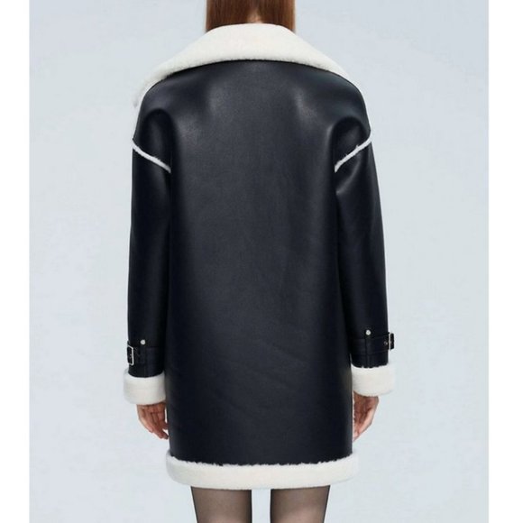 luxury PU leather fuzzy coat contemporary warm streetwear - Picture 2 of 8